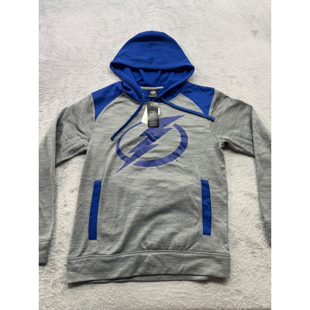 Tampa Bay Lightning NHL Gray‎ Blue Performance Hoodie Sweatshirt Men's Small New
